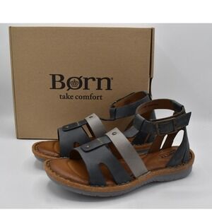 Born Women 11 Tropi Navy Lavender Full Grain Leather Gladiator Sandals Shoes